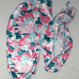 Custom High quality Pink Blue & white silky Camouflage Print Durag